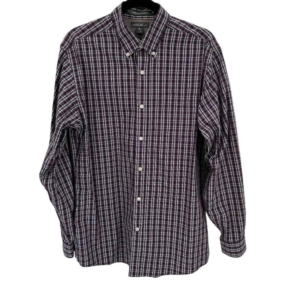 NWOT Eddie Bauer Mens Wrinkle Free Relaxed Fit Plaid Button-Down Shirt M